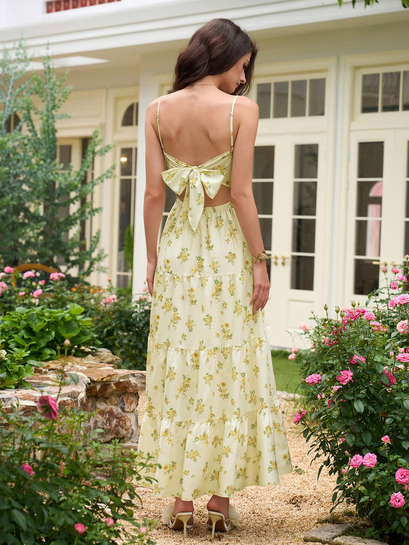 V-Neck Cut Out Bow Tie Back Cami Long Dress | Prom Dress, Vacation Dress