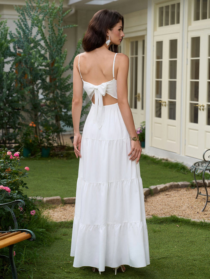 V-Neck Cut Out Bow Tie Back Cami Long Dress | Prom Dress, Vacation Dress