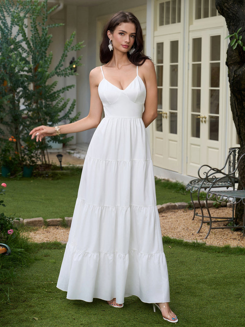 V-Neck Cut Out Bow Tie Back Cami Long Dress | Prom Dress, Vacation Dress