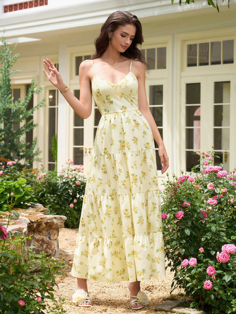 V-Neck Cut Out Bow Tie Back Cami Long Dress | Prom Dress, Vacation Dress