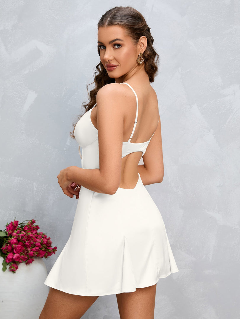V-Neck Cut Out Godet Hem Mini Dress | Vacation Dress