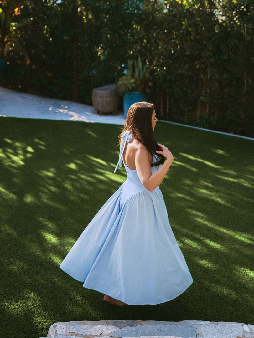 V-Neck Halter Flared Hem Solid Dress | Vacation Dress