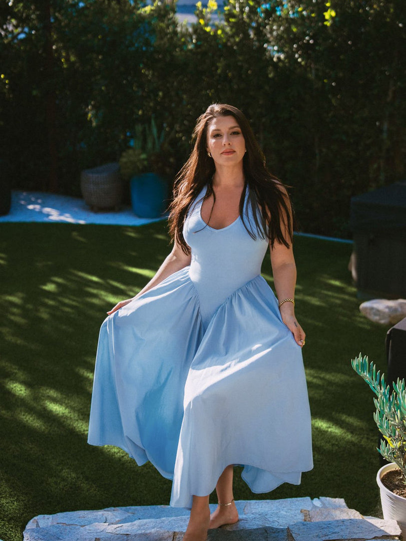 V-Neck Halter Flared Hem Solid Dress | Vacation Dress