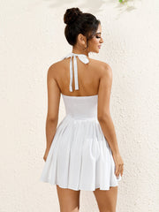 V-Neck Halter Ruched Back Pleated Dress | Wedding Guest Dress