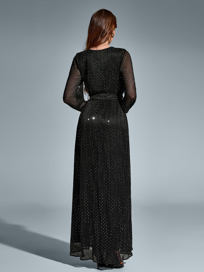 V-Neck Side Split Tie Round Dot Ruched Maxi Dress | Wedding Guest Dress, Vacation Dress