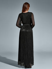 V-Neck Side Split Tie Round Dot Ruched Maxi Dress | Wedding Guest Dress, Vacation Dress