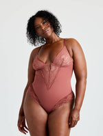 Load image into Gallery viewer, Snatch Them CocoaPlums! | V-Neck Half Laced Bodysuit
