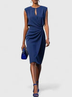 Load image into Gallery viewer, Women's Midi Dress Keyhole Neckline Ruched Waist Cocktail Style
