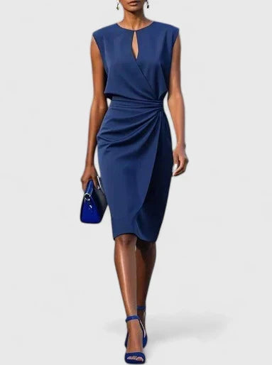 Women's Midi Dress Keyhole Neckline Ruched Waist Cocktail Style