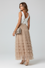 Load image into Gallery viewer, Women's Midi Skirt Elastic High Waist Layered Tiered Tulle Ruffle Formal Casual Style

