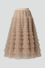 Load image into Gallery viewer, Women's Midi Skirt Elastic High Waist Layered Tiered Tulle Ruffle Formal Casual Style
