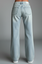Load image into Gallery viewer, Women's Light Blue Jeans High Waist Drawstring Detail Relaxed Wide Leg Casual Jean Style
