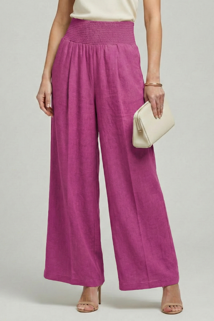 Women's Linen Wide Leg Pants High Waist Elastic Style