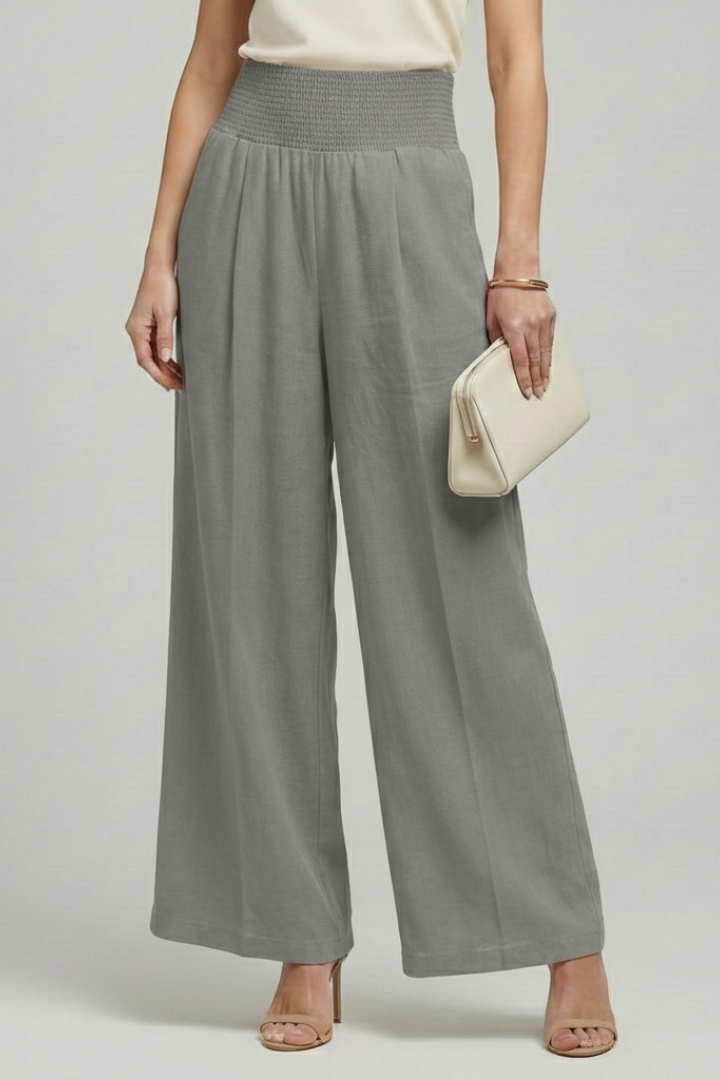 Women's Linen Wide Leg Pants High Waist Elastic Style
