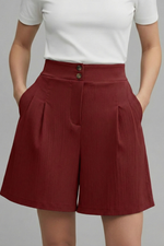Load image into Gallery viewer, Women's Shorts High Waist Double Button Pleated Wide Leg Pocket Tailored Casual Style
