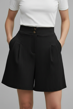 Load image into Gallery viewer, Women's Shorts High Waist Double Button Pleated Wide Leg Pocket Tailored Casual Style
