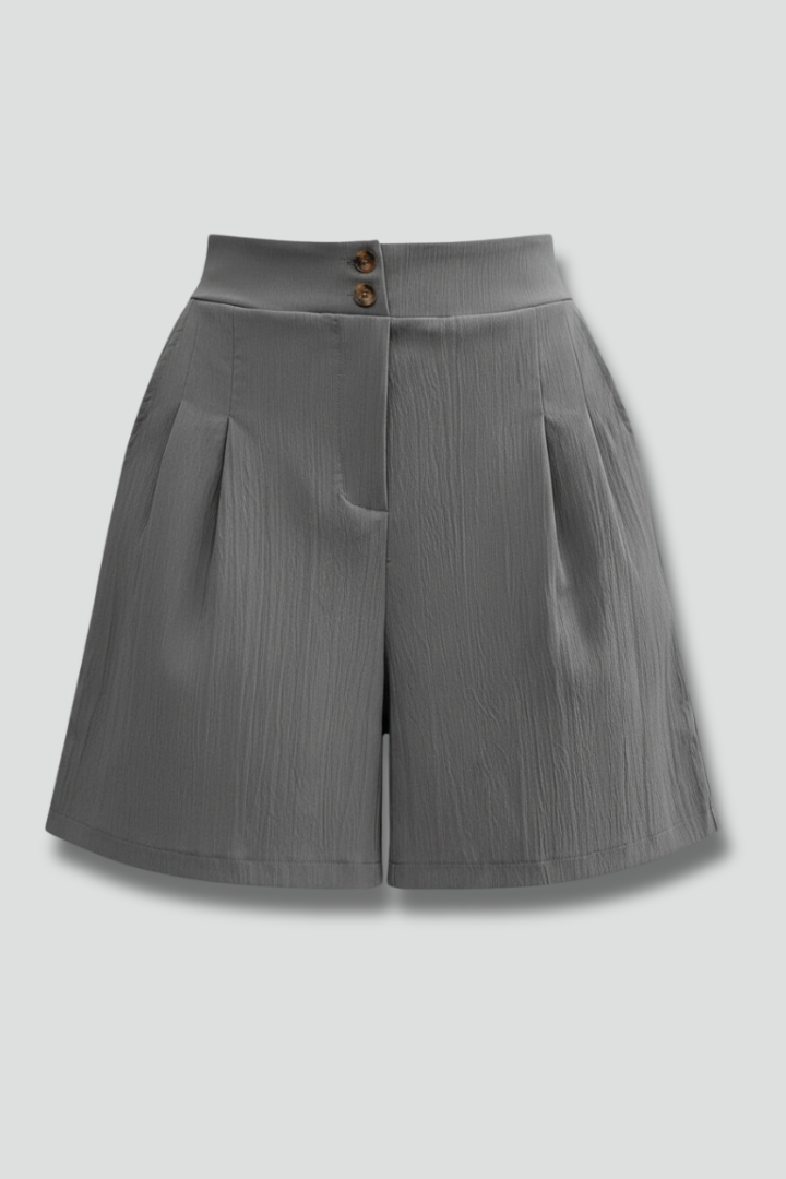 Women's Shorts High Waist Double Button Pleated Wide Leg Pocket Tailored Casual Style