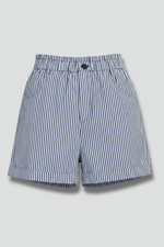 Load image into Gallery viewer, Women's Striped Shorts High Waist Button Fly Cuffed Hem Tailored Casual Style
