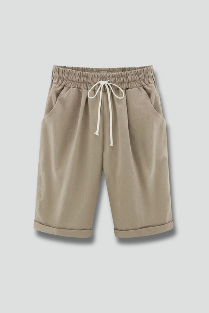 Women's Shorts Elastic Drawstring Waist Cuffed Hem Pocket Relaxed Casual Style
