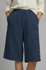 Load image into Gallery viewer, Women's Wide Leg Shorts Elastic High Waist Side Button Hem Pocket Casual Style
