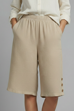 Load image into Gallery viewer, Women's Wide Leg Shorts Elastic High Waist Side Button Hem Pocket Casual Style
