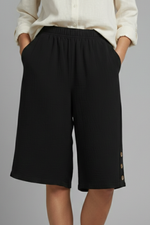 Load image into Gallery viewer, Women's Wide Leg Shorts Elastic High Waist Side Button Hem Pocket Casual Style
