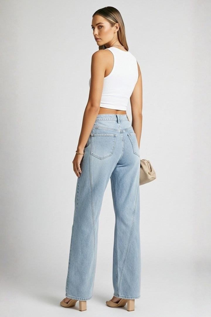Women's Relaxed Blue Wide Leg Jeans High Waist Straight Style