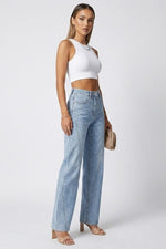 Load image into Gallery viewer, Women's Relaxed Blue Wide Leg Jeans High Waist Straight Style
