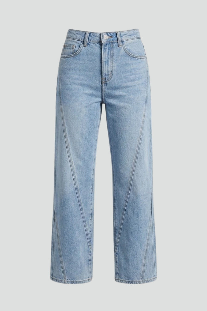 Women's Relaxed Blue Wide Leg Jeans High Waist Straight Style