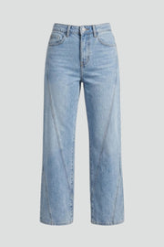 Women's Relaxed Blue Wide Leg Jeans High Waist Straight Style