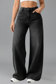 Women's Black Jeans High Waist Relaxed Wide Leg Washed Style