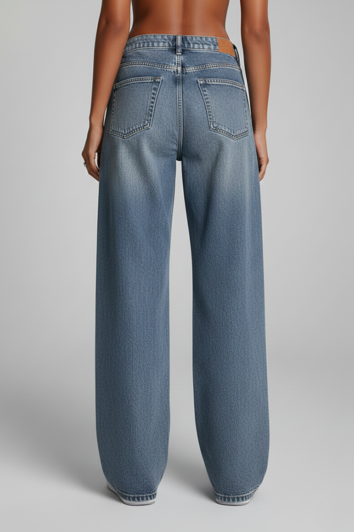 Women's Blue Jeans Mid Rise Relaxed Wide Leg Five Pocket Casual Jean Style