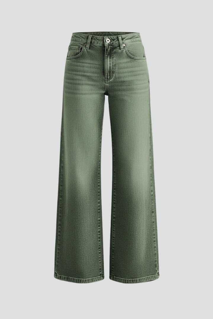Women's Army Green Jeans High Rise Wide Leg Relaxed Fit Flare Casual Jean Style
