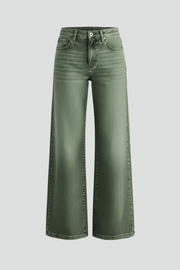 Women's Army Green Jeans High Rise Wide Leg Relaxed Fit Flare Casual Jean Style