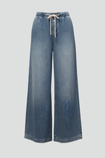 Load image into Gallery viewer, Women's Light Blue Jeans Elastic Drawstring Waist Relaxed Wide Leg Casual Jean Style

