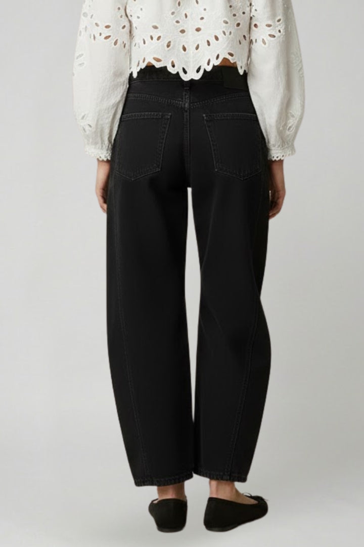 Women's Black Jeans High Waist Relaxed Barrel Leg Tapered Style
