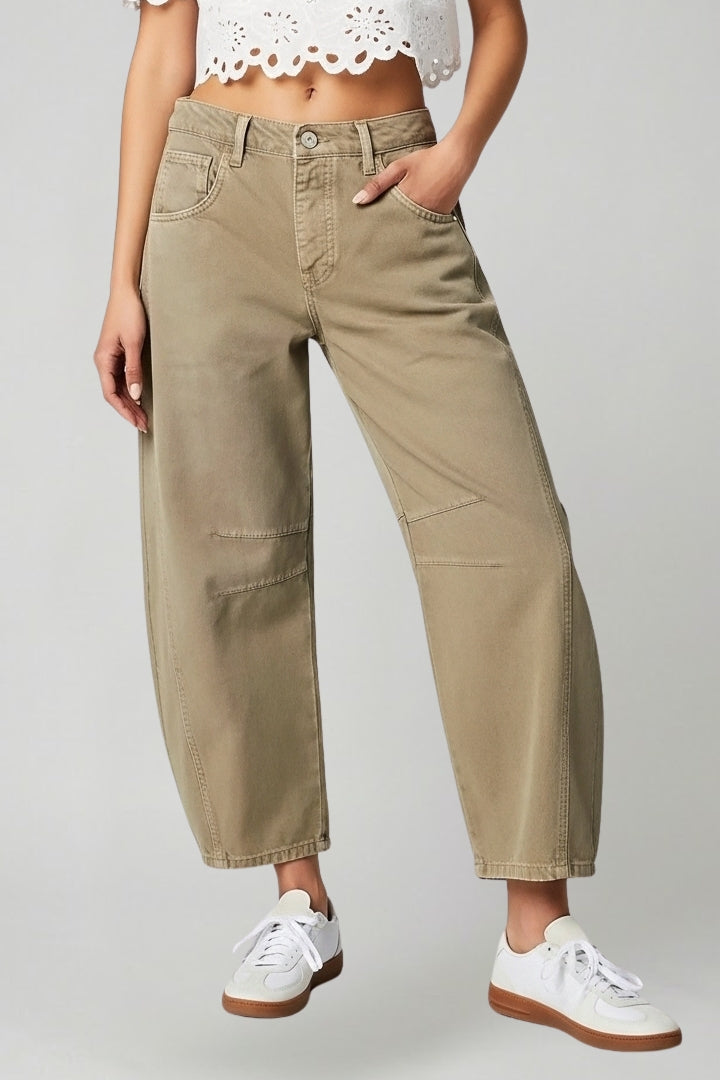 Women's Jeans Mid Waist Barrel Leg Seam Detail Relaxed Fit Casual Black Jean Style