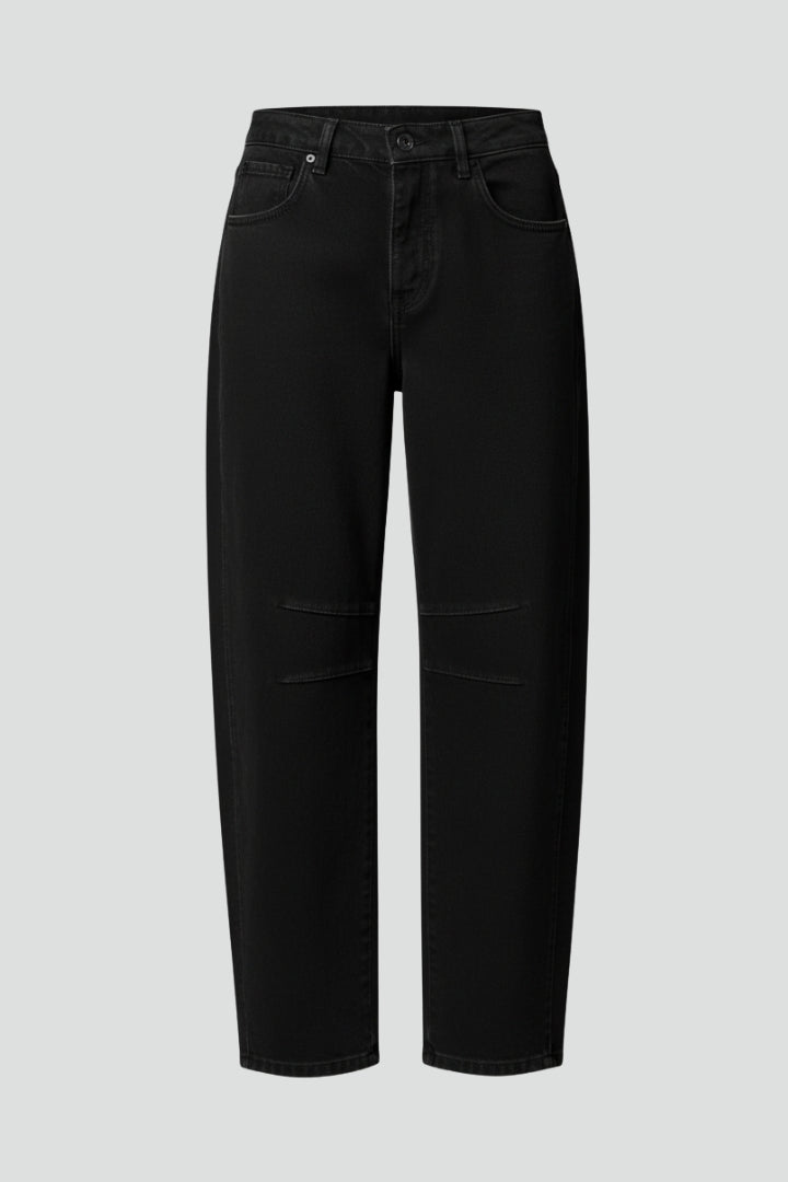 Women's Black Jeans High Waist Relaxed Barrel Leg Tapered Style