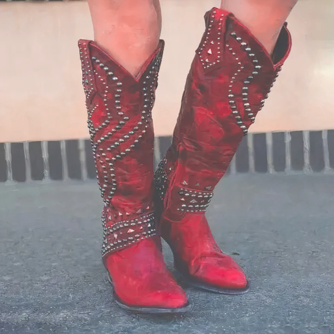Women's Boots Studded Detail Pointed Toe Block Heel Style