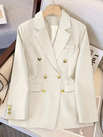 Load image into Gallery viewer, Women's Double Breasted Blazer Long Sleeve Peaked Lapel Gold Button
