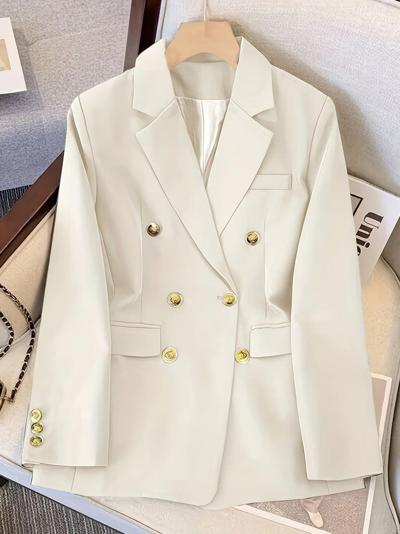 Women's Double Breasted Blazer Long Sleeve Peaked Lapel Gold Button