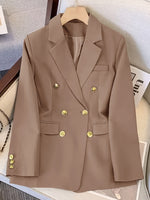 Load image into Gallery viewer, Women's Double Breasted Blazer Long Sleeve Peaked Lapel Gold Button
