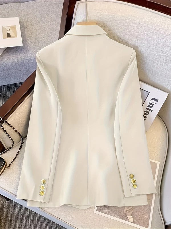 Women's Double Breasted Blazer Long Sleeve Peaked Lapel Gold Button
