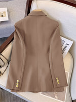 Load image into Gallery viewer, Women's Double Breasted Blazer Long Sleeve Peaked Lapel Gold Button
