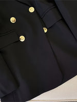 Load image into Gallery viewer, Women's Double Breasted Blazer Long Sleeve Peaked Lapel Gold Button
