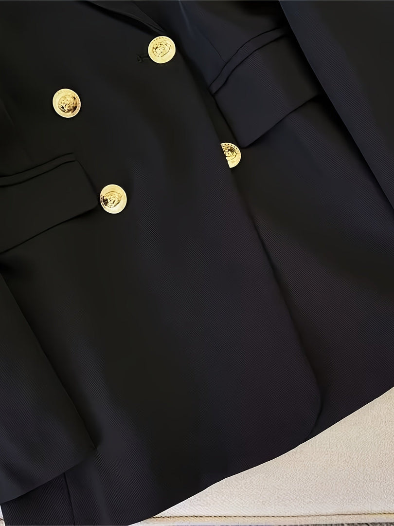 Women's Double Breasted Blazer Long Sleeve Peaked Lapel Gold Button