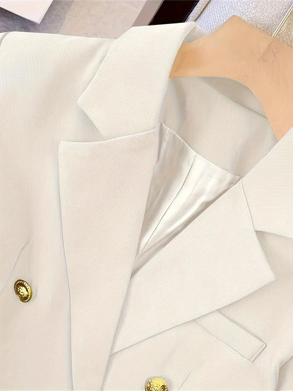 Women's Double Breasted Blazer Long Sleeve Peaked Lapel Gold Button