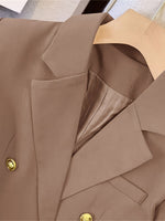 Load image into Gallery viewer, Women's Double Breasted Blazer Long Sleeve Peaked Lapel Gold Button
