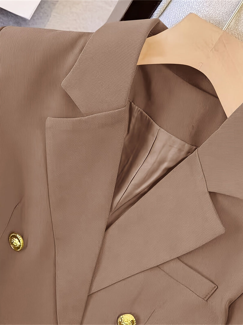 Women's Double Breasted Blazer Long Sleeve Peaked Lapel Gold Button