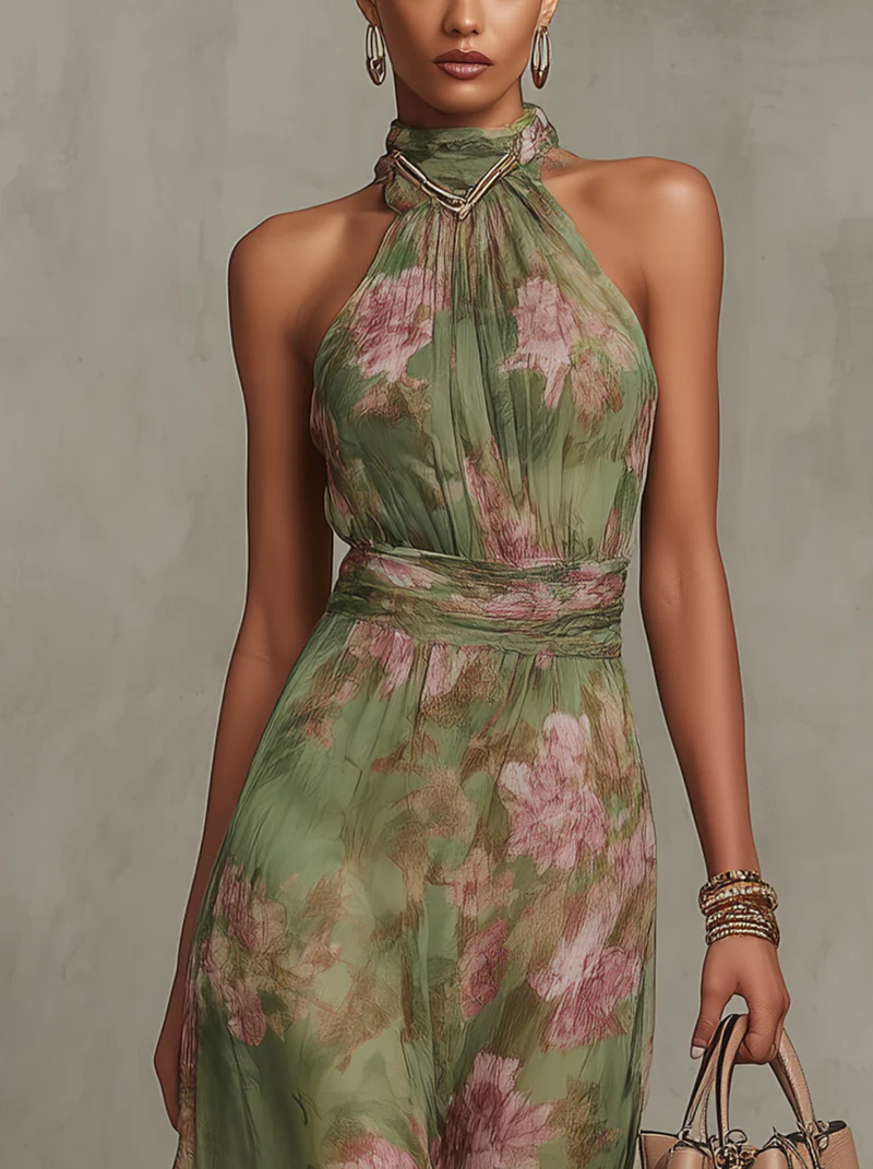 Women's Boho Green Maxi Dress for Formal Wedding Guest Style